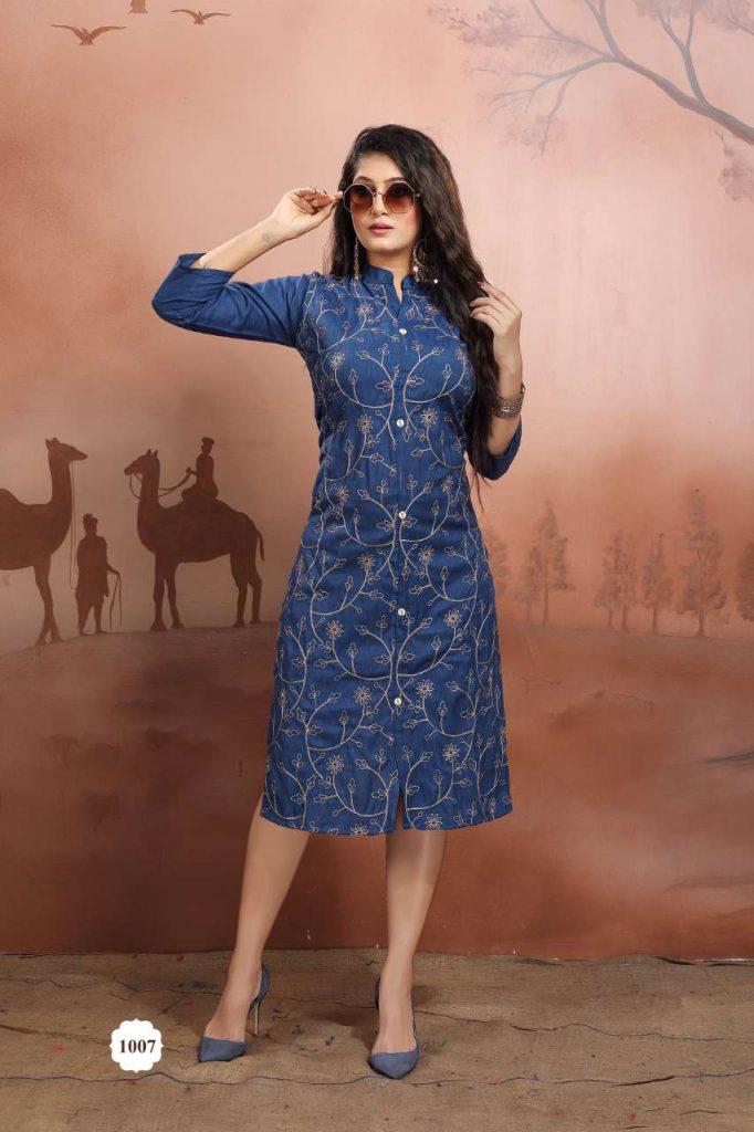 Canvas Casual Daily Wear Rayon embroidery Latest Kurti Collection